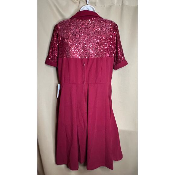 Unique Vintage Red Sequin Top Swing Retro Dress 1X 16 NWT - Picture 4 of 10